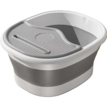 Folding Massage Point Foot Bath: Gray portable foot bath tub with bottom raised massage point design